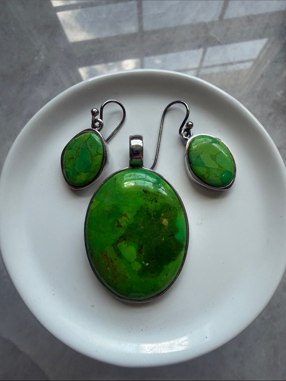 Barse Vibrant Green Turquoise Necklace & Earrings Set | Sterling Silver